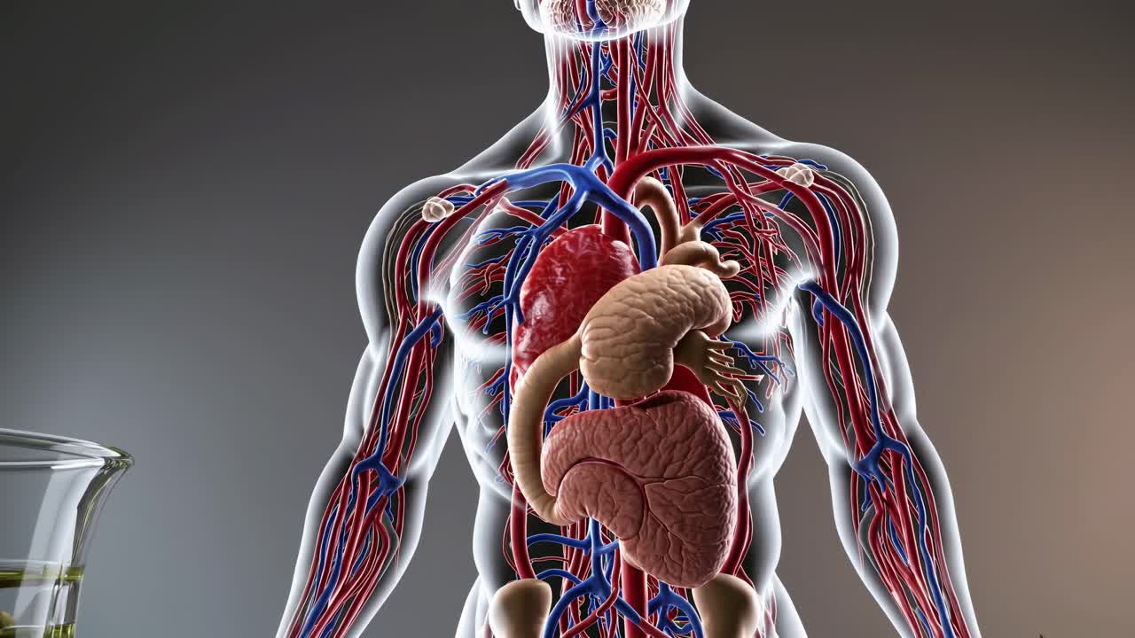anatomía del cuerpo humano con órganos internos y vasos sanguíneos