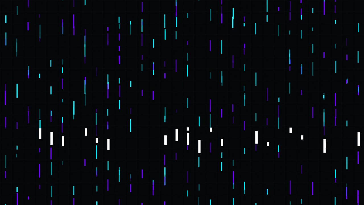 Abstrakter digitaler Hintergrund mit fallenden Neonlinien und pulsierenden Balken