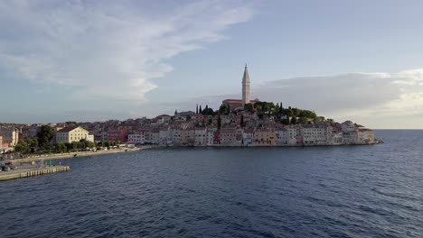 aerial: rovinj church in croatia