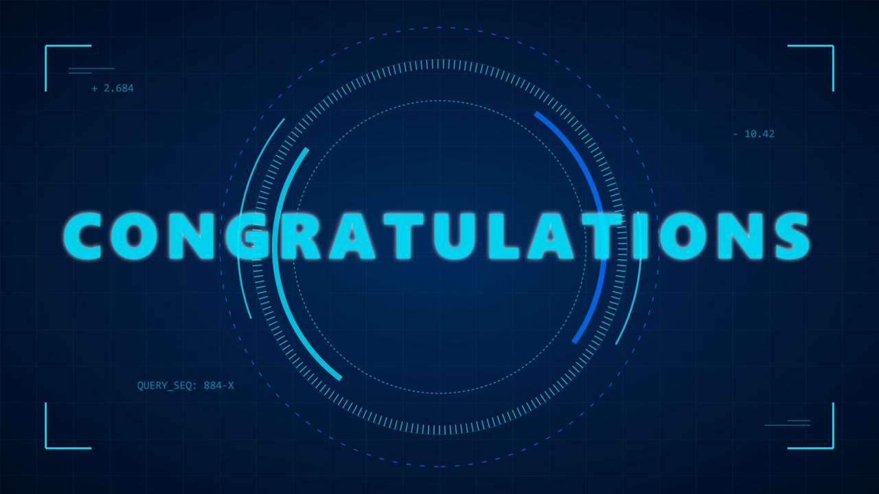 Digital Congratulations Message with Futuristic HUD Interface