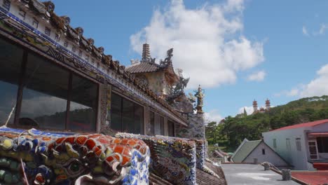 a view of the roof of linh phuoc pagoda in da lat, vietnam