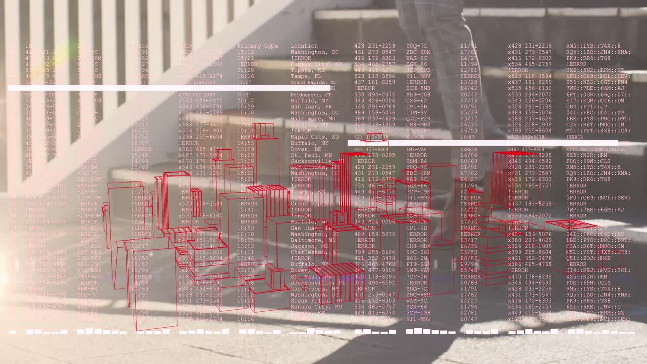 밖에서 계단을 내려가는 사람 위에서 금융 데이터 처리의 애니메이션