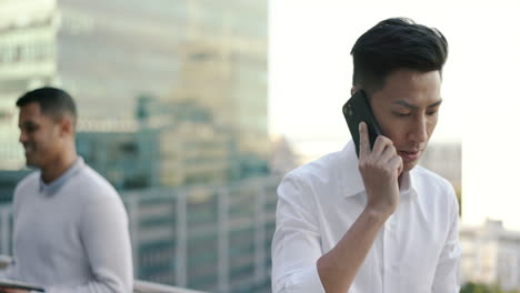 businessman, phone call or office balcony