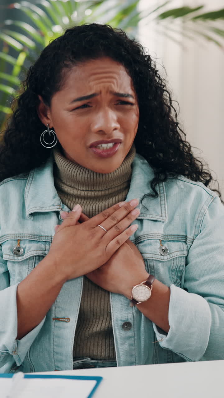 Distressed Woman Experiencing Chest Pain and Discomfort