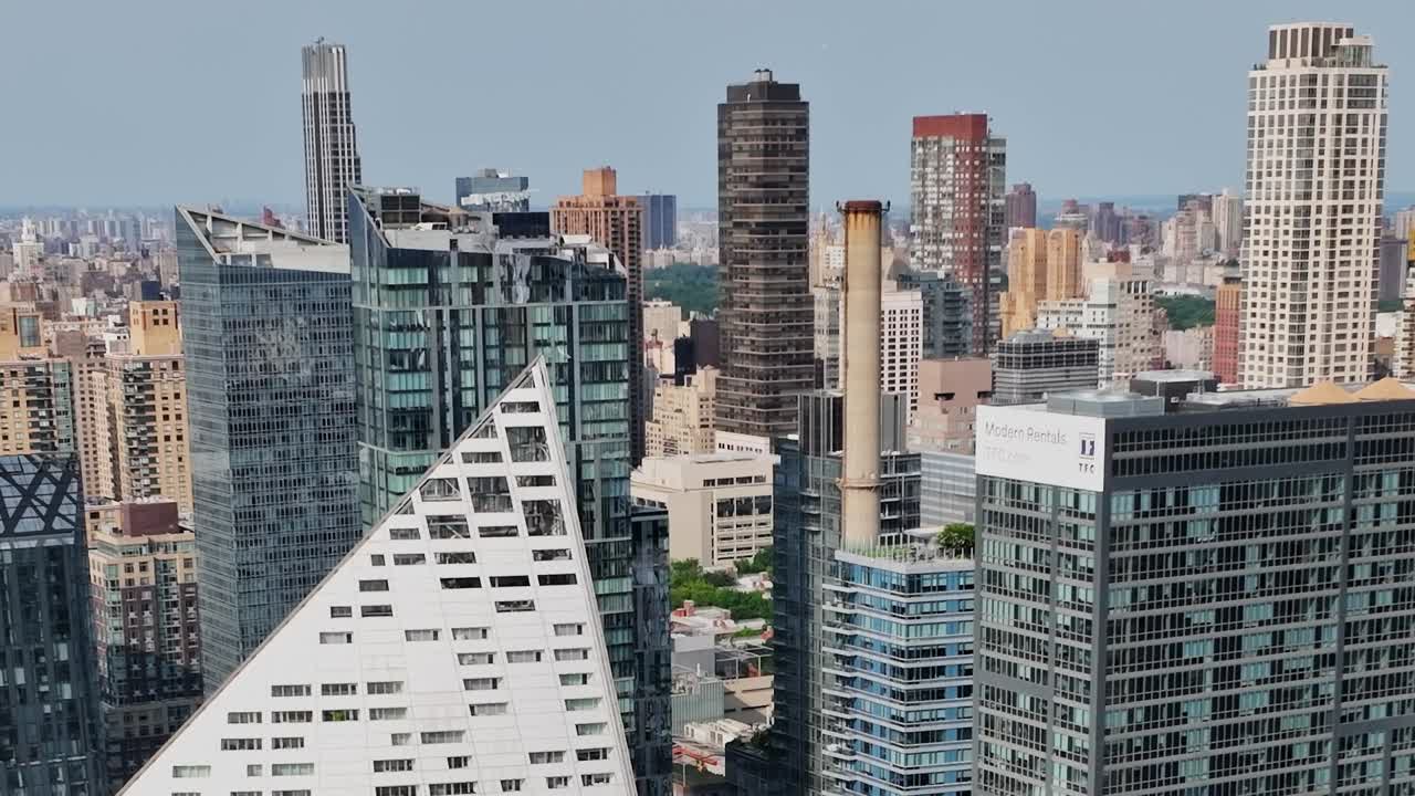 Stunning aerial view of New York City skyline from a drone perspective