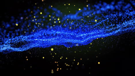 blue particles and glowing yellow dots animation over dark background