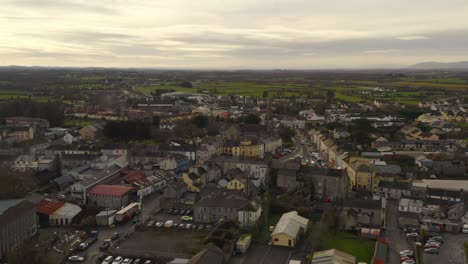 Descending-aerial-view-of-Gort.-Galway,-Ireland