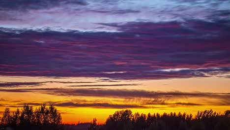 un colorido paisaje de nubes al atardecer sobre un bosque - lapso de tiempo