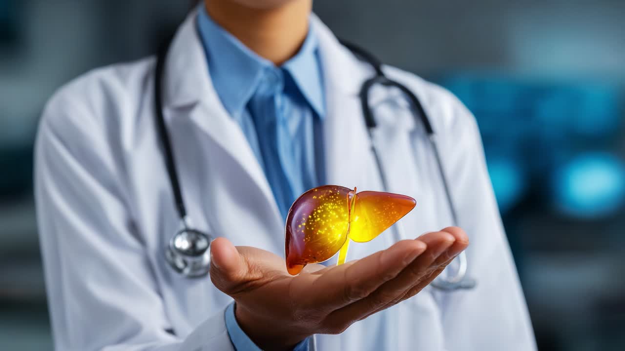 A medical professional presents a vibrant, glowing model of a human liver held in their hand, symbolizing advancements in healthcare, education, and the importance of organ health and well-being