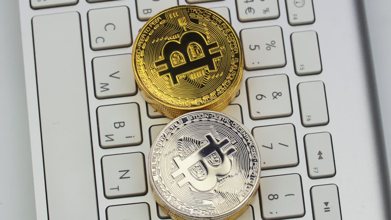 Bitcoins on a keyboard