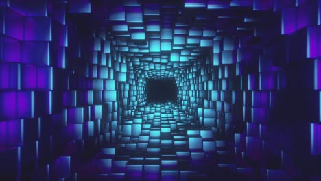 abstract neon tunnel of glowing cubes