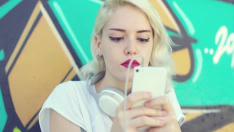 Hipster-woman-browsing-her-mobile-for-music