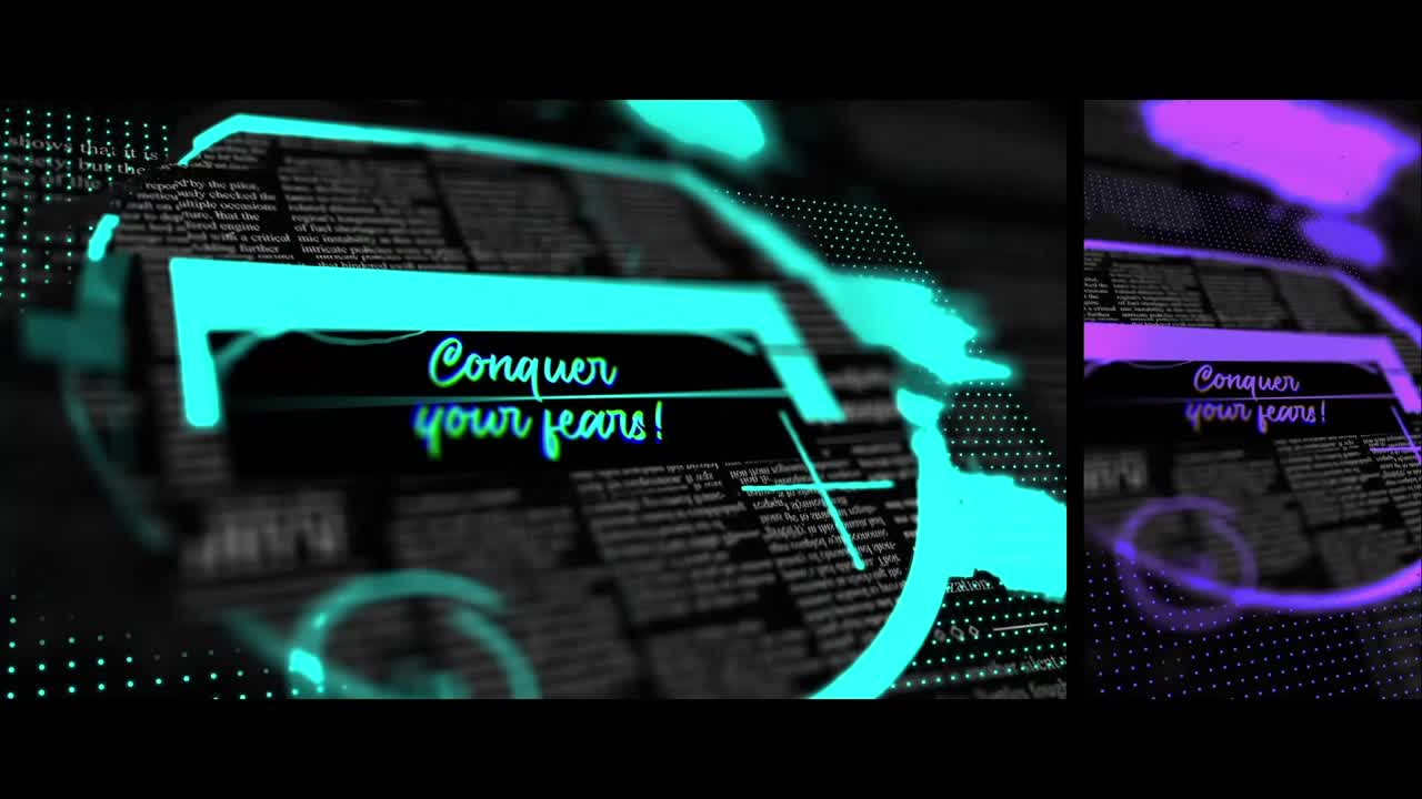 Animazione di testo motivazionale dinamica con effetti glitch e bagliore al neon