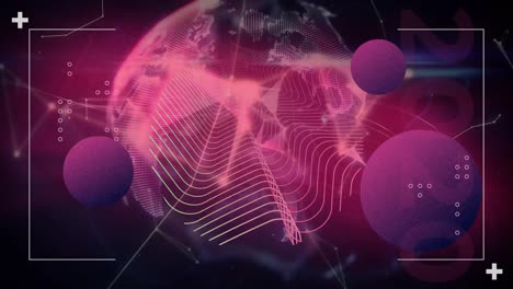 animación de formas abstractas sobre el globo de las redes de plexo contra un fondo rosa.