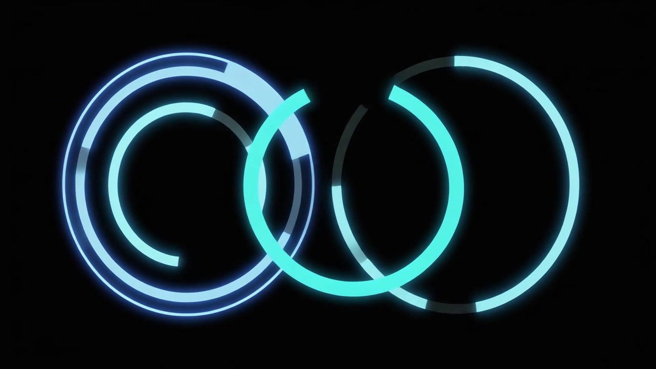 Abstract Glowing Blue Digital Circles Rotating on Black Background