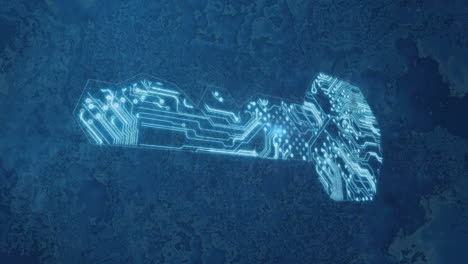 animación de la llave del circuito digital sobre un fondo azul con textura