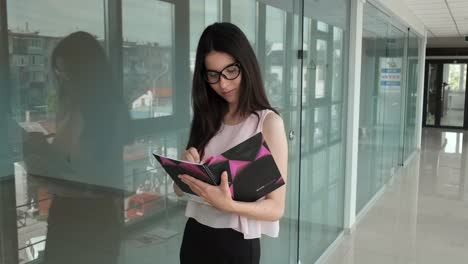 beautiful business lady making notes in a notebook