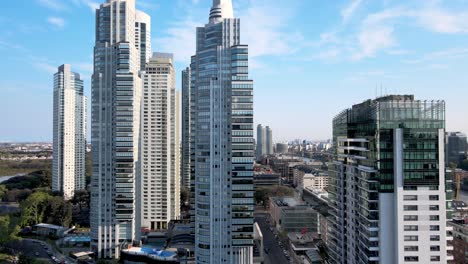 Aerial-pull-out-view-of-skyscrapers-at-Puerto-Madero,-Buenos-Aires