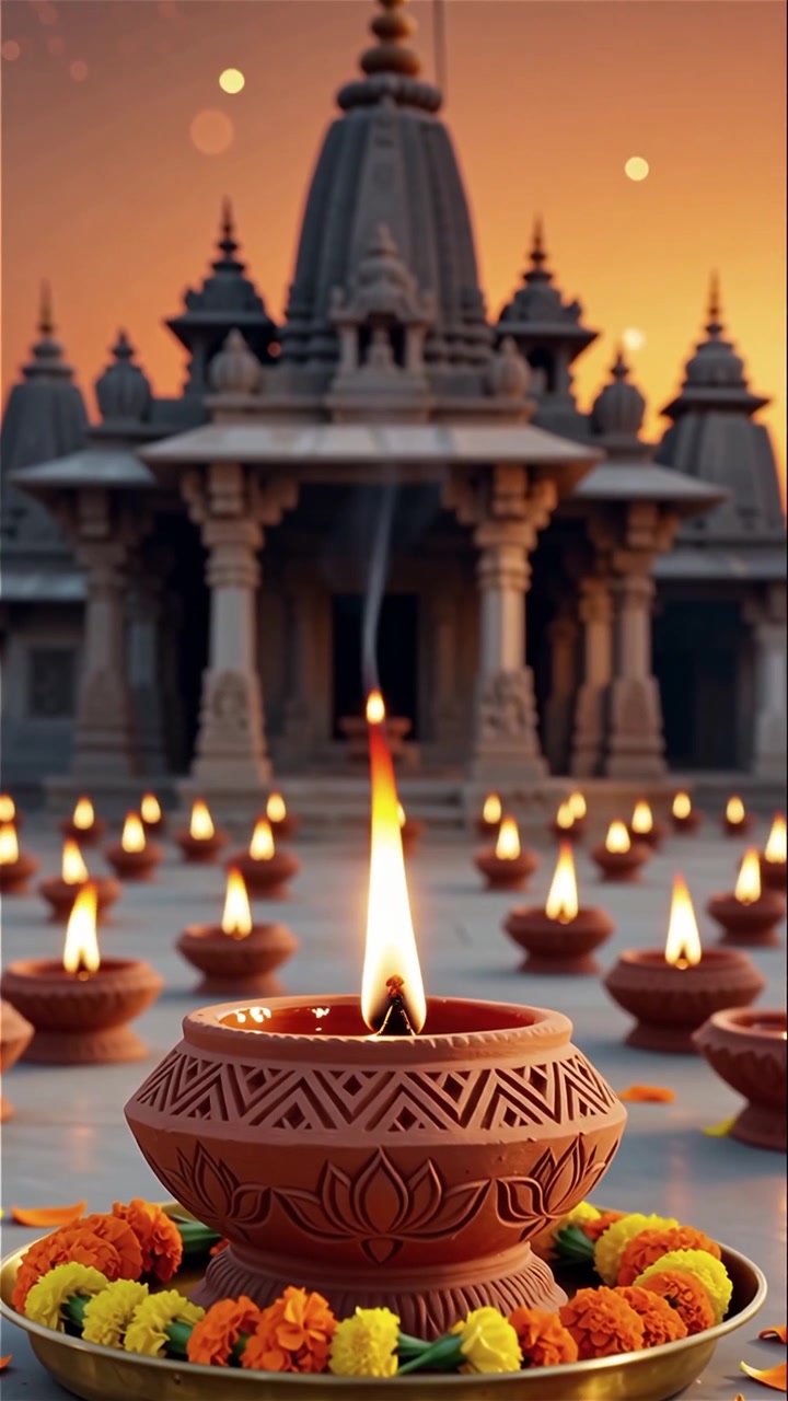 Sfondo del Festival Diwali con lanterne e decorazioni tradizionali Diyas.