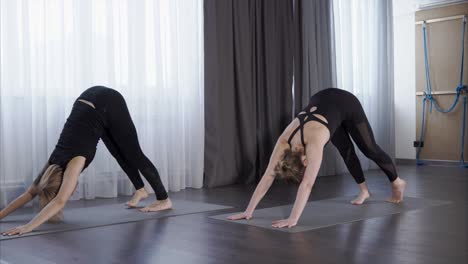 mujeres practicando posturas de yoga