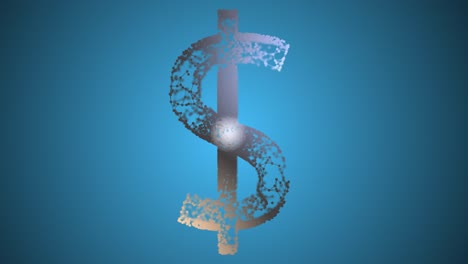 usa dollar icon rotating and collapsing over blue background.