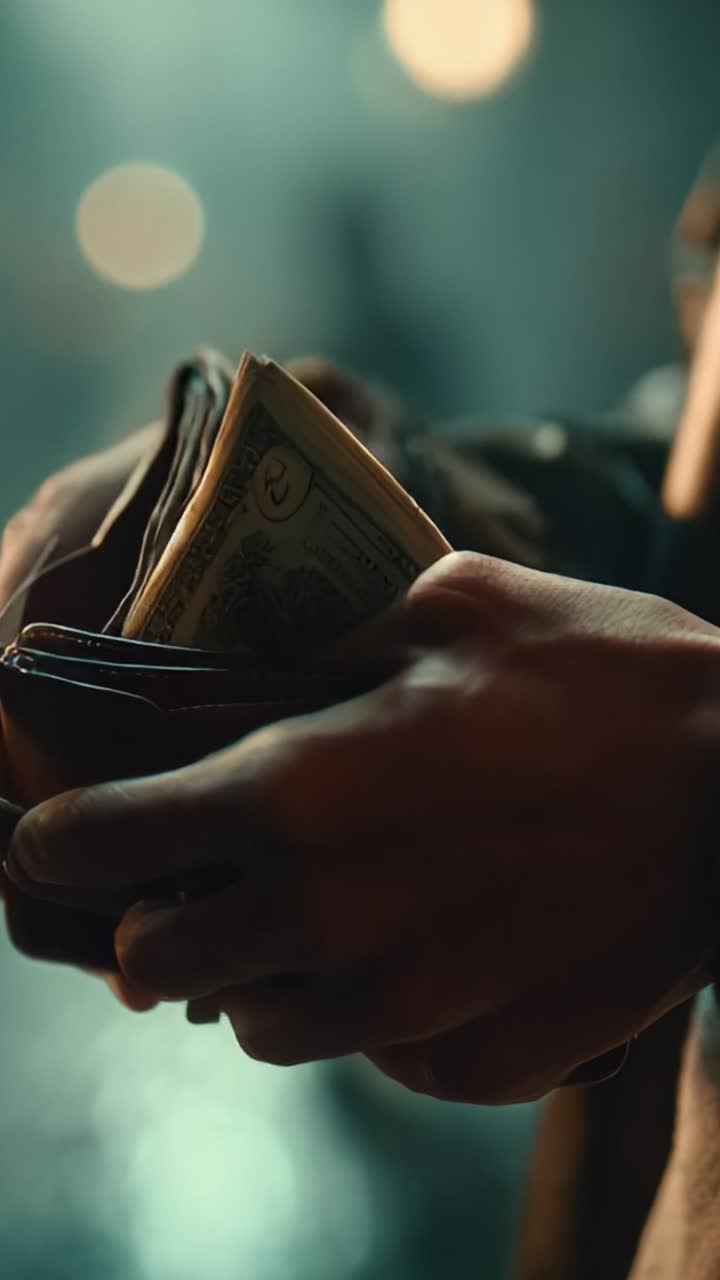 A close-up view of a person's hand carefully holding a wallet filled with cash, highlighting the importance of money in everyday life and financial transactions