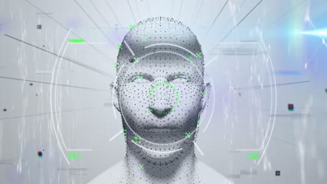 Animation-of-glitch-technique-over-human-face-and-circles-against-connected-dots