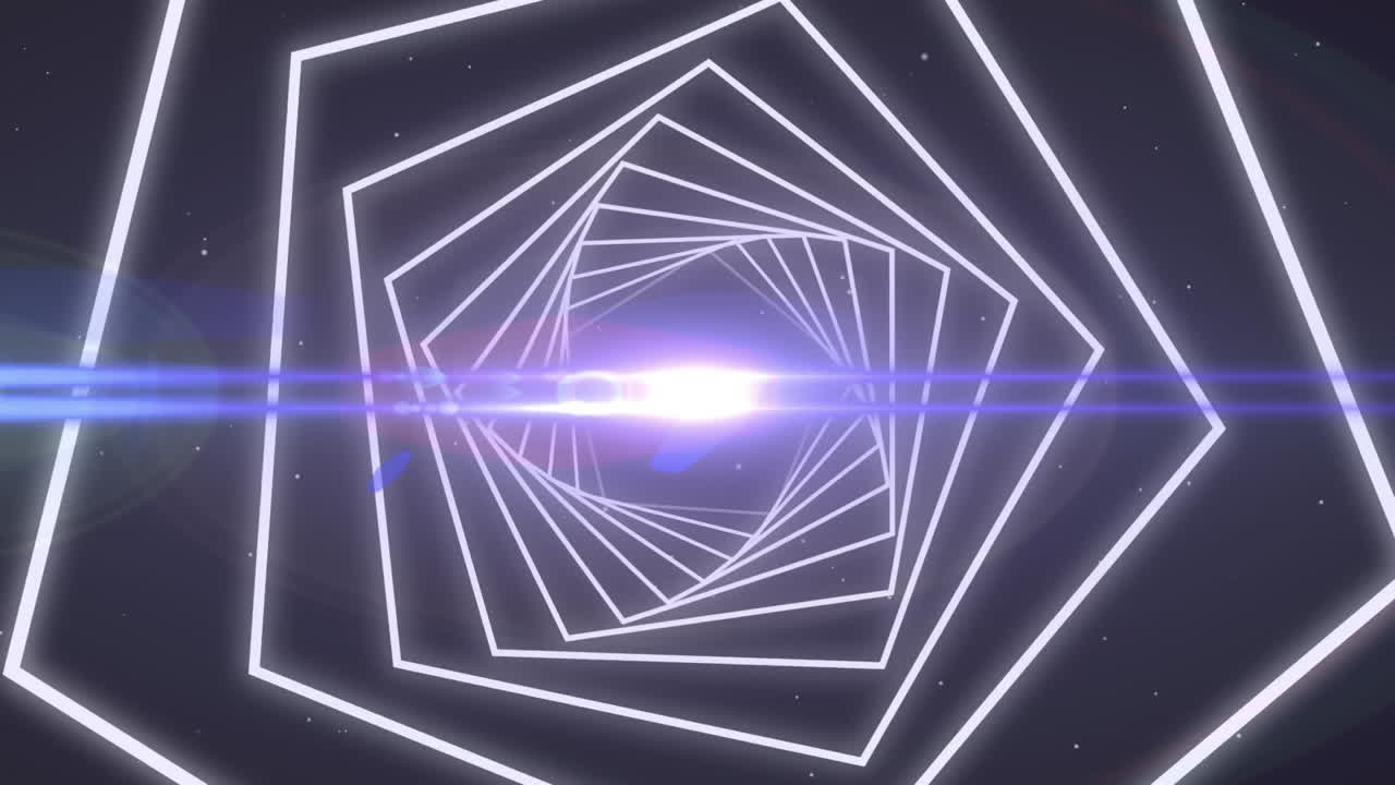 formas hexagonales que giran en movimiento sin costuras contra un punto de luz sobre un fondo negro