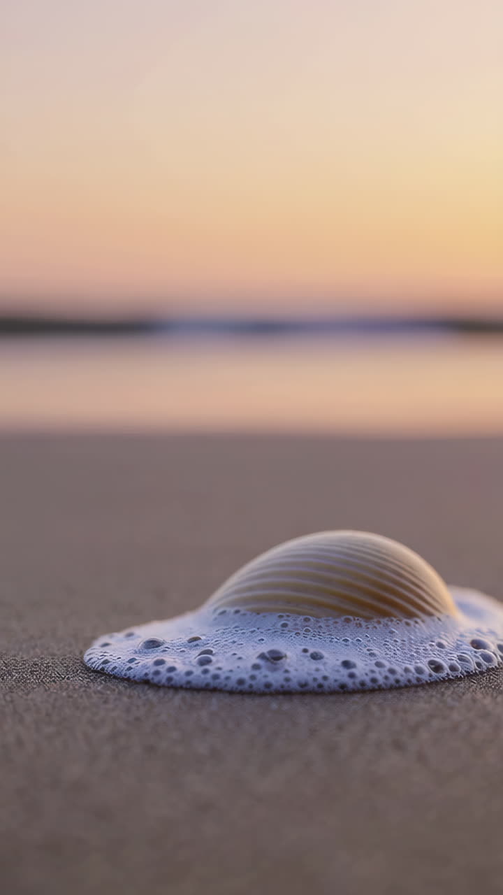 Beach Sunset with Foam and Seashells