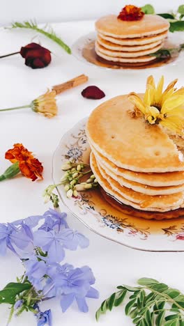 floral stacked pancakes