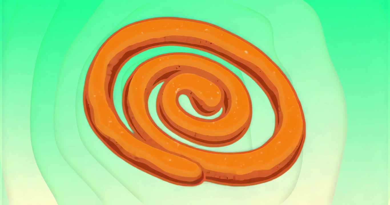 All'avvio, una bobina a spirale arancione che ruota e una luce cangiante, rivelando texture e forma 3D.