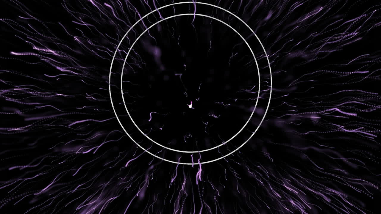 Animation of white rings over pink firework exploding on black background