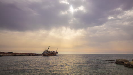 Edro-III-Shipwreck-in-Peyia,-Paphos,-Cyprus,-time-lapse-view