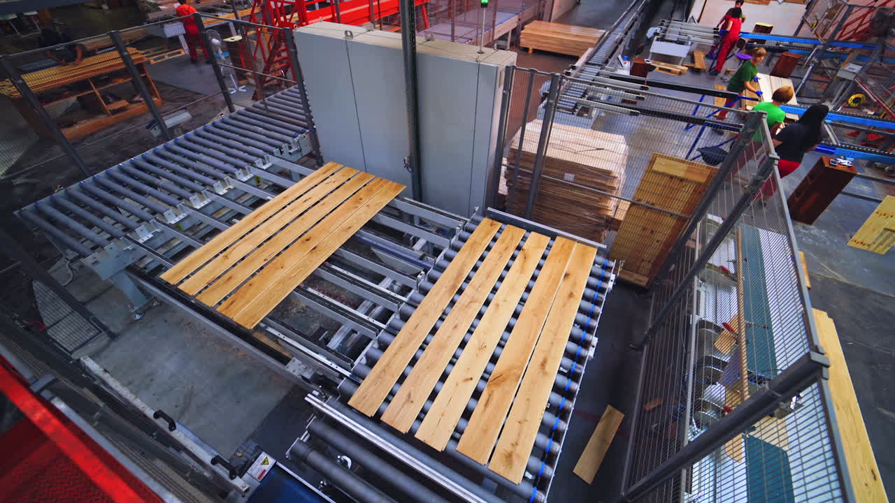Wood Flooring Production Line in a Factory