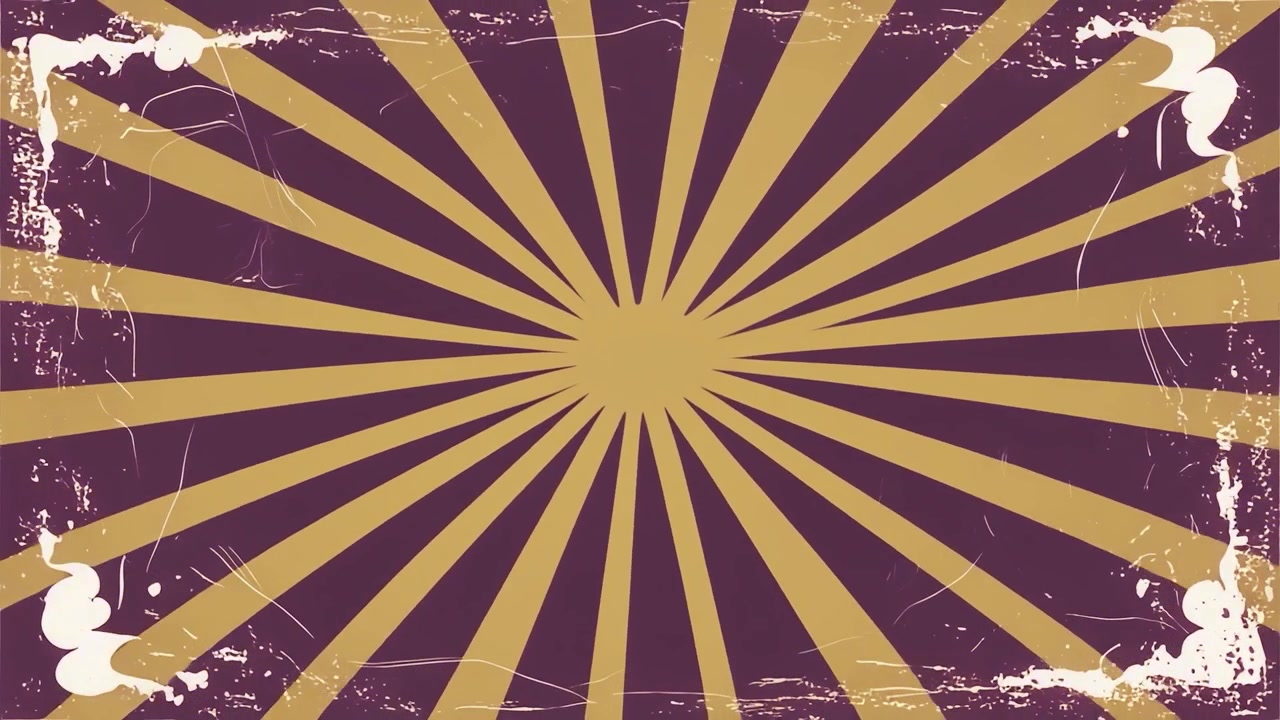 Retro Grunge Sunburst Background Animation with Purple and Gold Rays