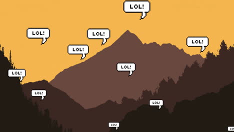 multiple speech bubbles with lol text floating against landscape with mountains