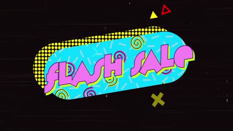 animation of flash sale text on retro speech bubble with abstract shapes