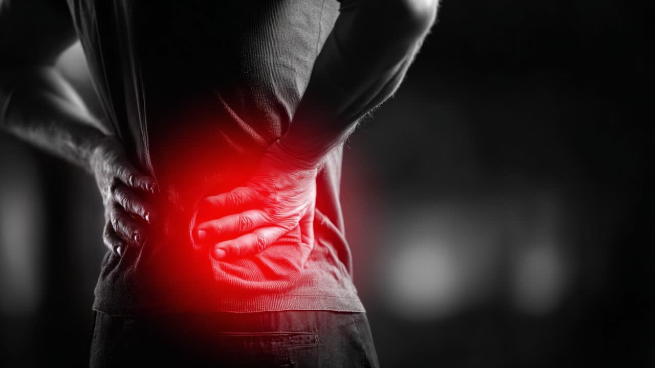 A somber depiction of a person experiencing acute lower back pain, captured in muted tones to emphasize the discomfort and struggle associated with this common ailment