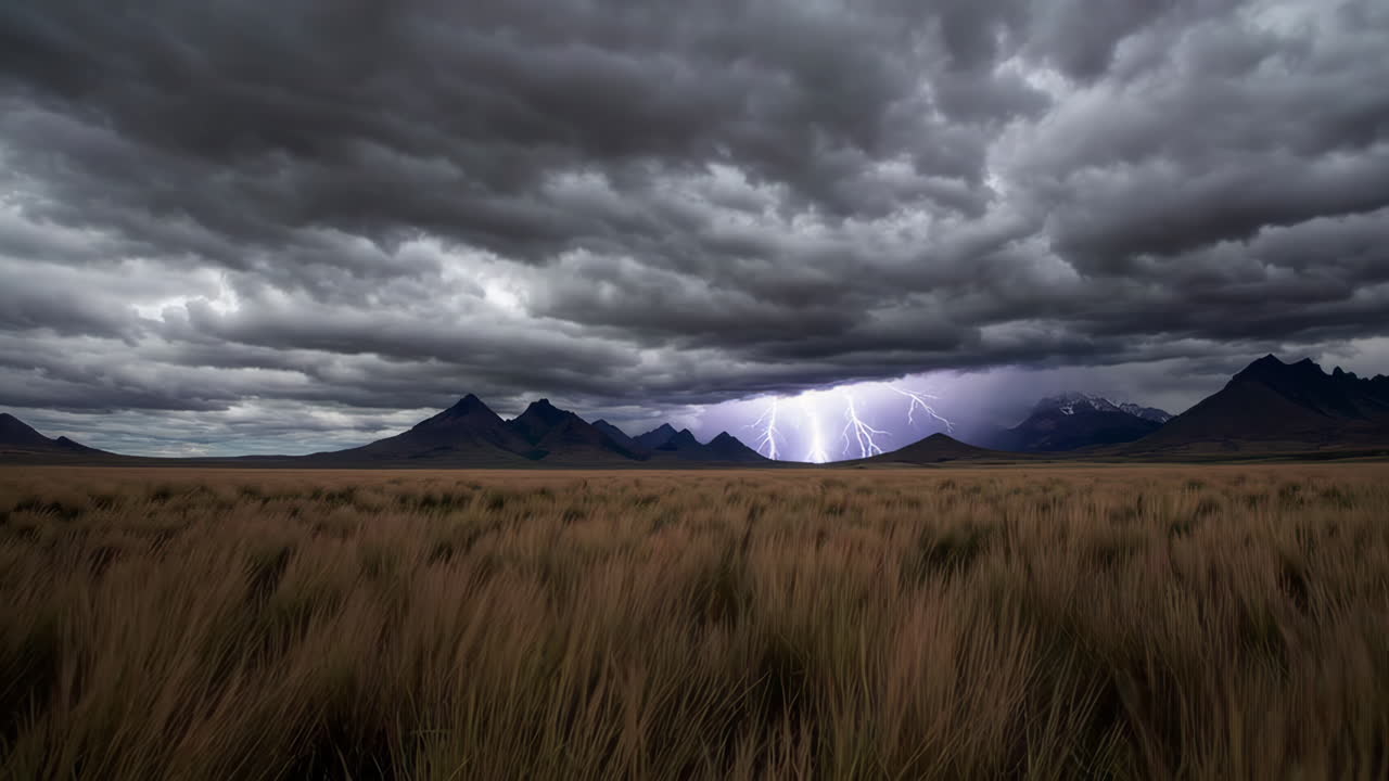 Lightning Storm Over Mountain Field