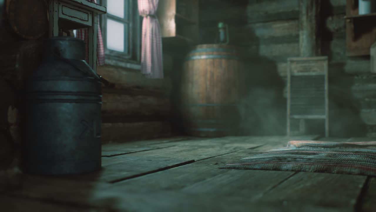 темный интерьер ретро-деревянного дома