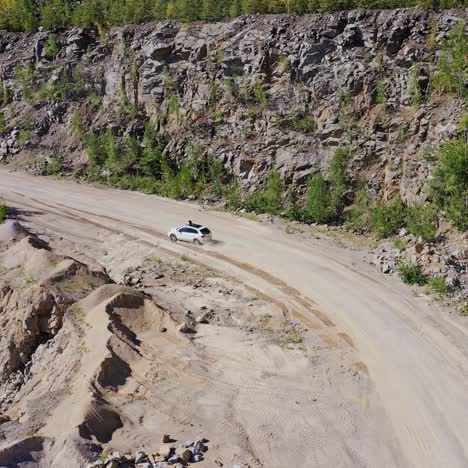 Car driving near lake
