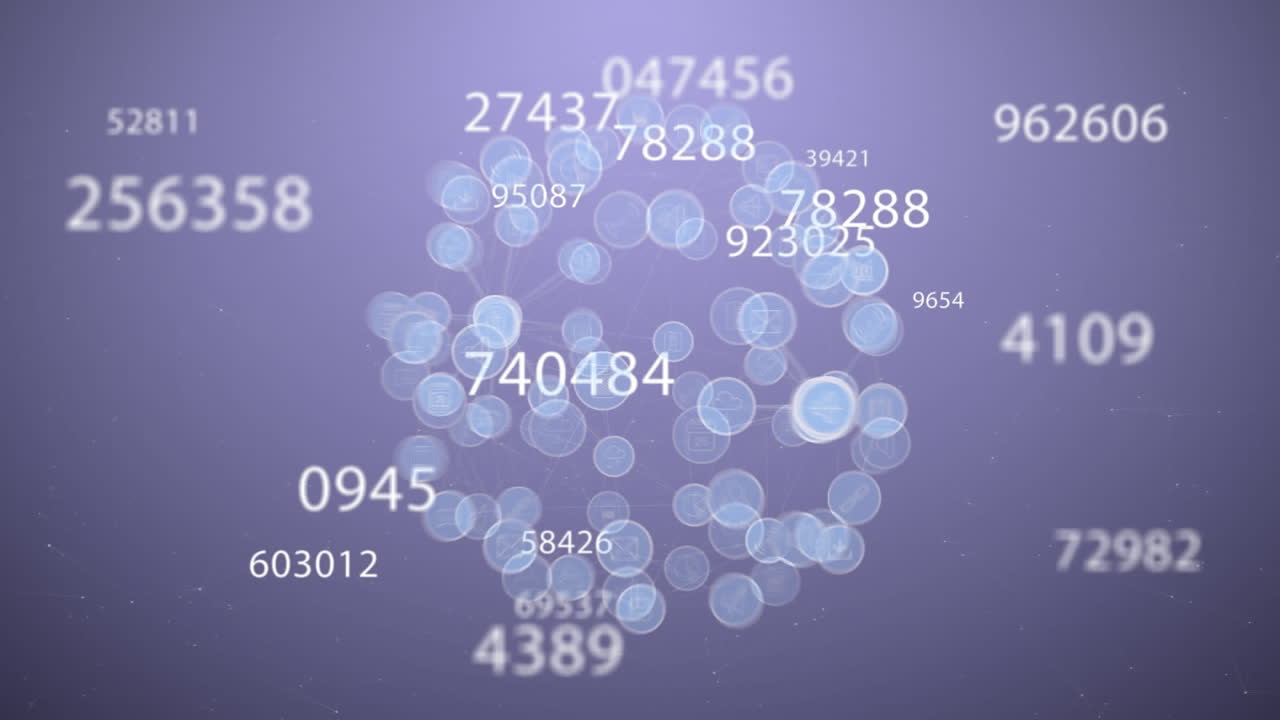 la animación digital muestra la tecnología de red global con íconos y procesamiento de datos.