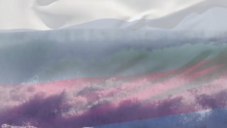 animación de la bandera de rusia ondeando sobre el paisaje marino de la playa