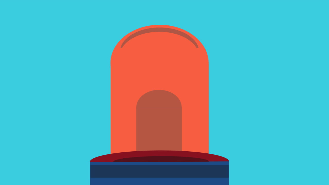 파란색 배경에서  ⁇ 박이는 오렌지색 사이렌 불빛의 디지털 애니메이션