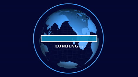 animation of loading bar and globe with data processing over dark background