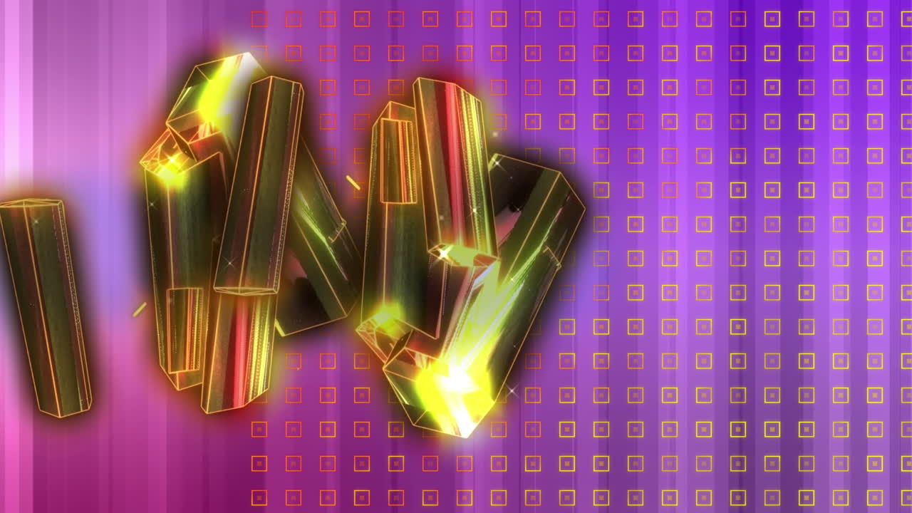 보라색 배경 위에 움직이는 노란색 다이아몬드의 애니메이션