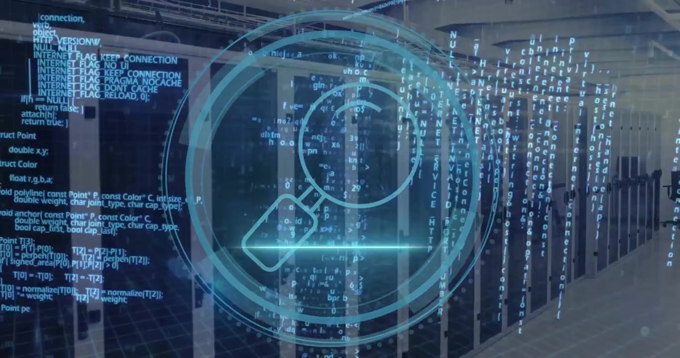 Cyber Security Concept with Digital Data Overlay in Server Room
