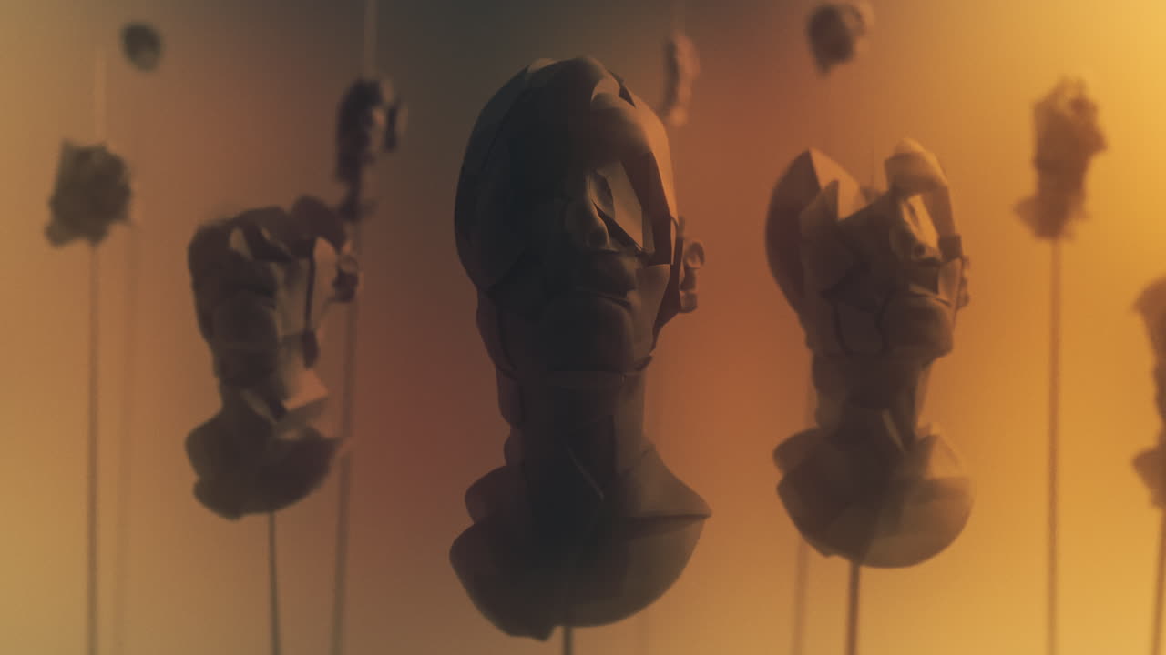 Crushed android heads on spikes on the yellow background