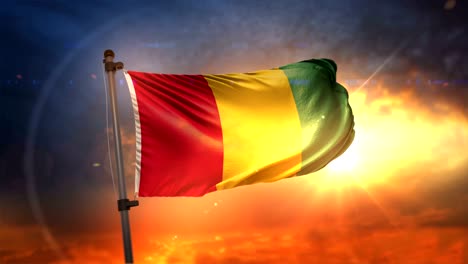 bandera de guinea retroiluminada en el hermoso amanecer bucle cámara lenta 4k