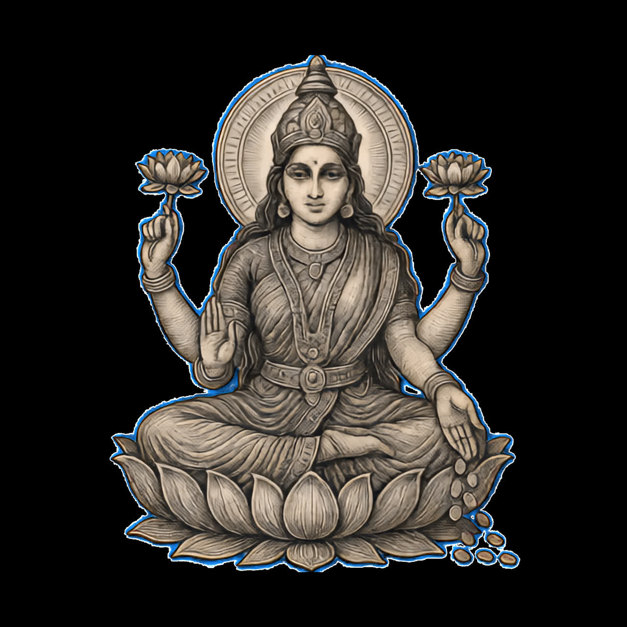 Animação de deusa divina em pose de meditação, recurso isolado, vídeo transparente em 4K, canal alfa